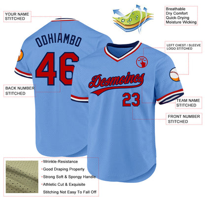 Custom Light Blue Red-Navy Authentic Throwback Baseball Jersey - Sky-Custom