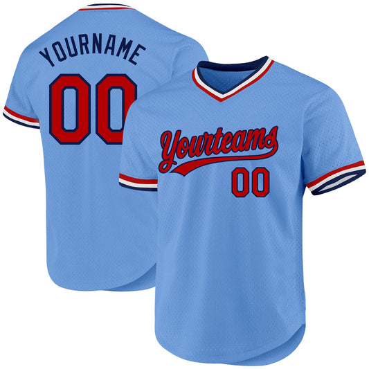 Custom Light Blue Red-Navy Authentic Throwback Baseball Jersey - Sky-Custom