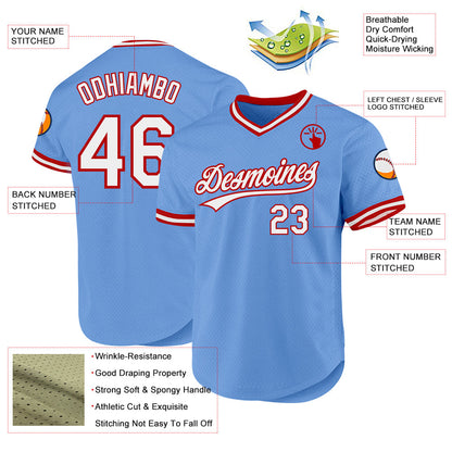 Custom Light Blue White-Red Authentic Throwback Baseball Jersey - Sky-Custom