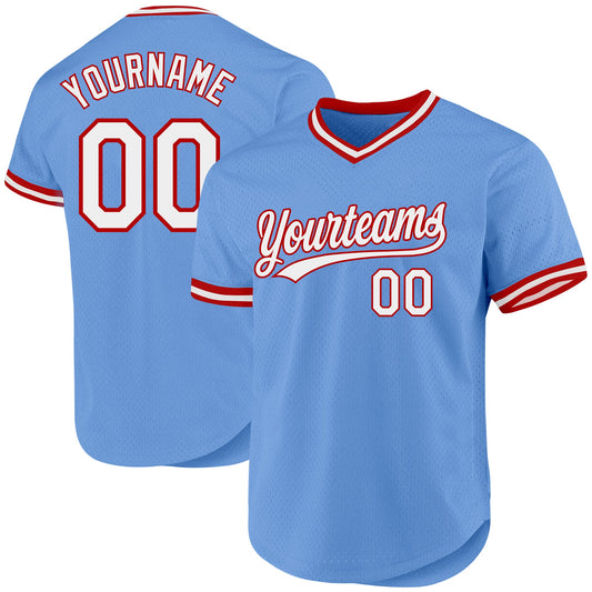 Custom Light Blue White-Red Authentic Throwback Baseball Jersey - Sky-Custom