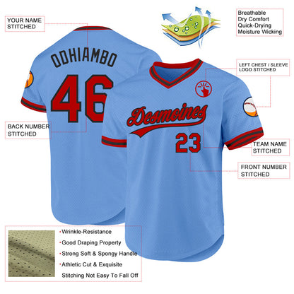 Custom Light Blue Red-Black Authentic Throwback Baseball Jersey - Sky-Custom
