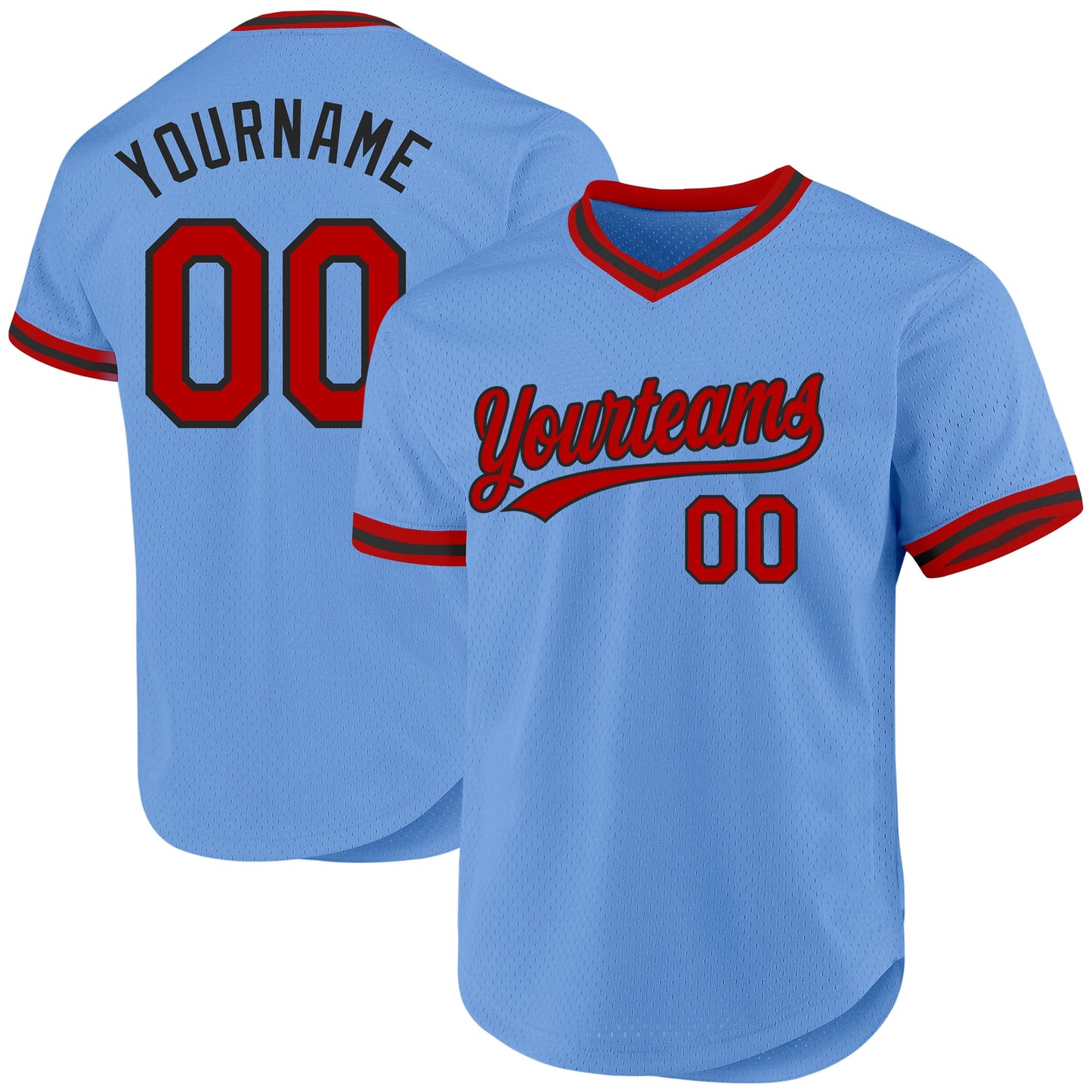 Custom Light Blue Red-Black Authentic Throwback Baseball Jersey - Sky-Custom