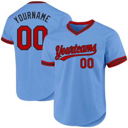 Custom Light Blue Red-Black Authentic Throwback Baseball Jersey - Sky-Custom