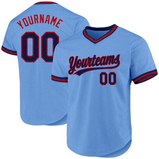 Custom Light Blue Navy-Red Authentic Throwback Baseball Jersey - Sky-Custom
