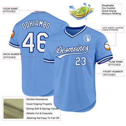Custom Light Blue White-Royal Authentic Throwback Baseball Jersey - Sky-Custom