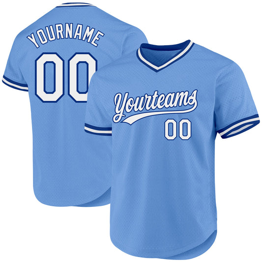 Custom Light Blue White-Royal Authentic Throwback Baseball Jersey - Sky-Custom