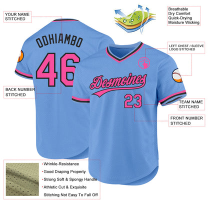 Custom Light Blue Pink-Black Authentic Throwback Baseball Jersey - Sky-Custom