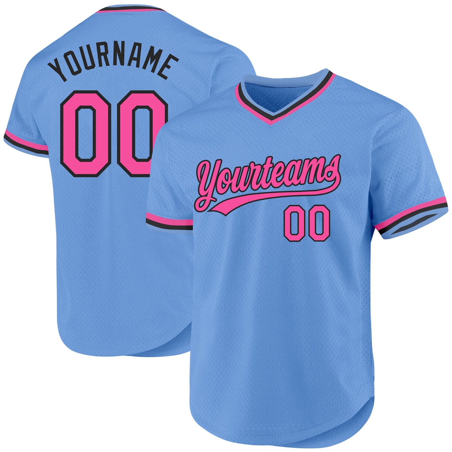 Custom Light Blue Pink-Black Authentic Throwback Baseball Jersey - Sky-Custom