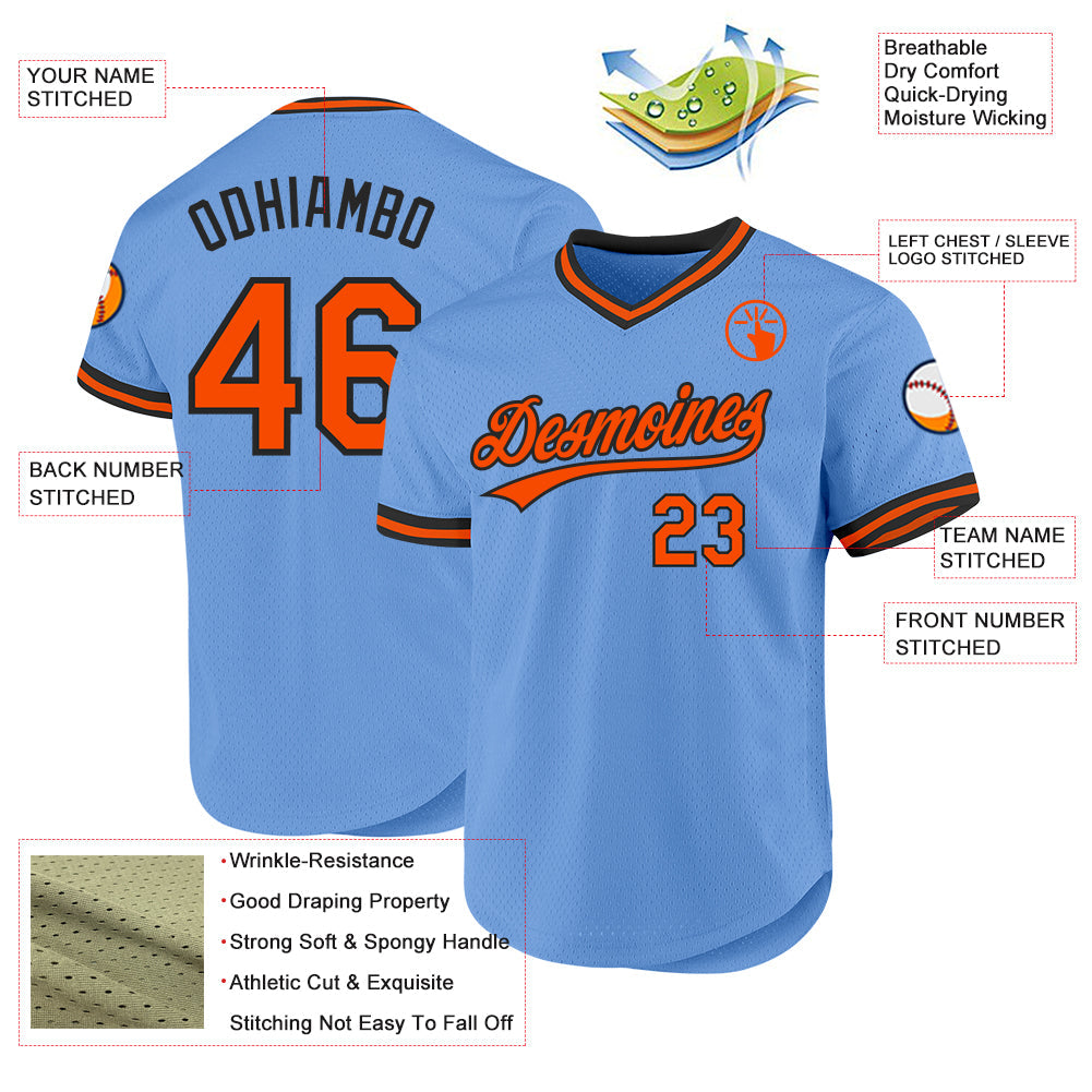 Custom Light Blue Orange-Black Authentic Throwback Baseball Jersey - Sky-Custom