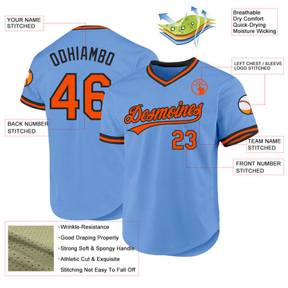 Custom Light Blue Orange-Black Authentic Throwback Baseball Jersey - Sky-Custom