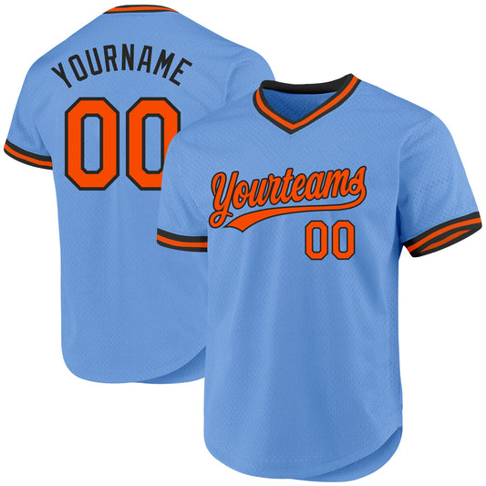 Custom Light Blue Orange-Black Authentic Throwback Baseball Jersey - Sky-Custom
