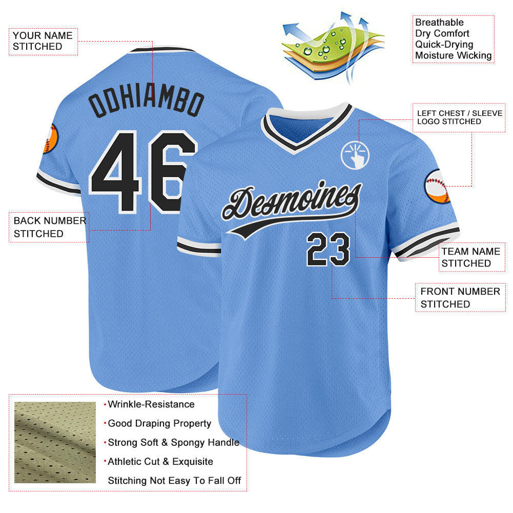Custom Light Blue Black-White Authentic Throwback Baseball Jersey - Sky-Custom