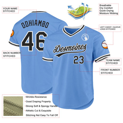 Custom Light Blue Black-White Authentic Throwback Baseball Jersey - Sky-Custom