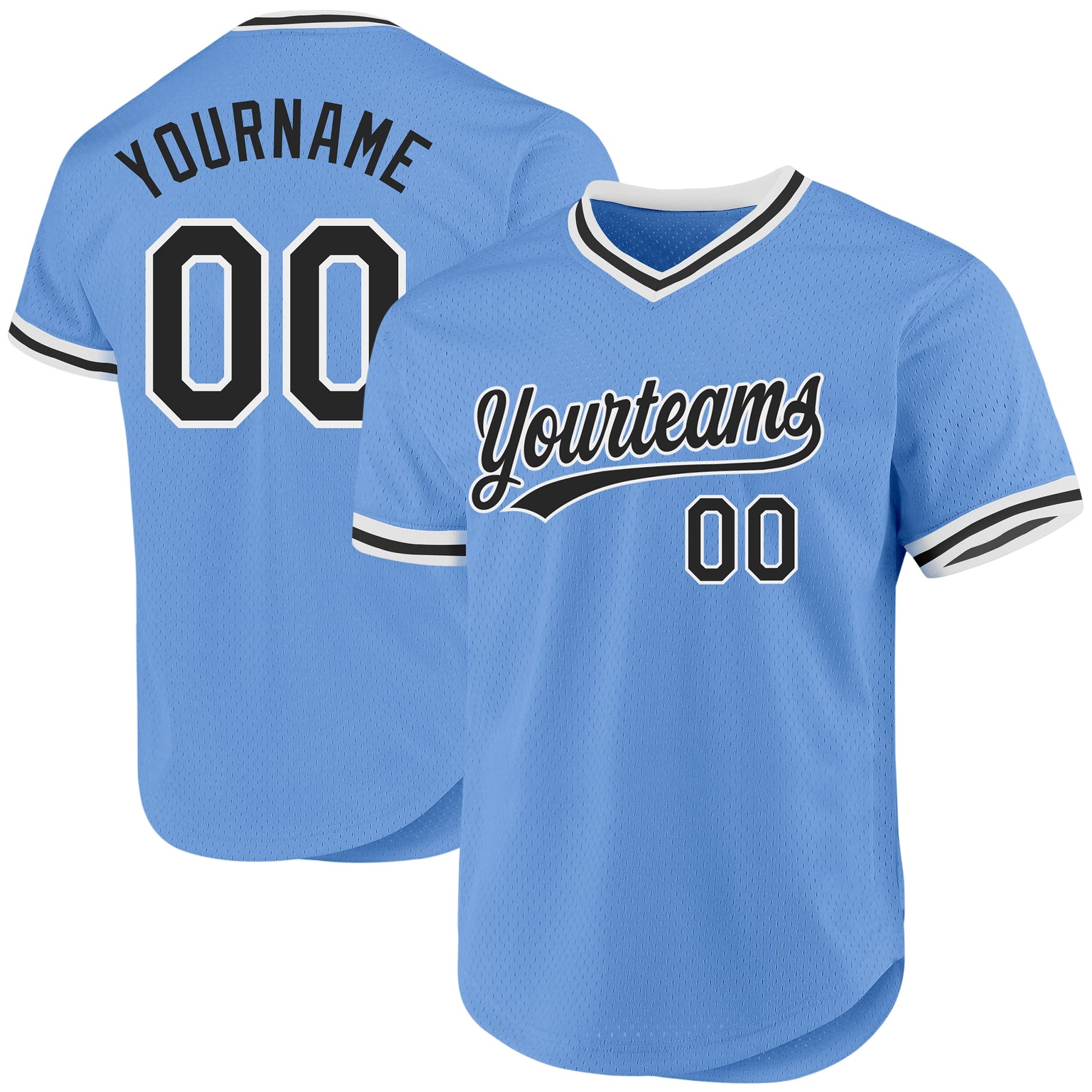 Custom Light Blue Black-White Authentic Throwback Baseball Jersey - Sky-Custom