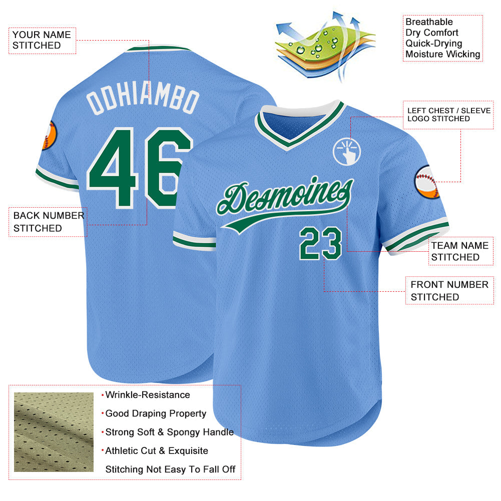 Custom Light Blue Kelly Green-White Authentic Throwback Baseball Jersey - Sky-Custom