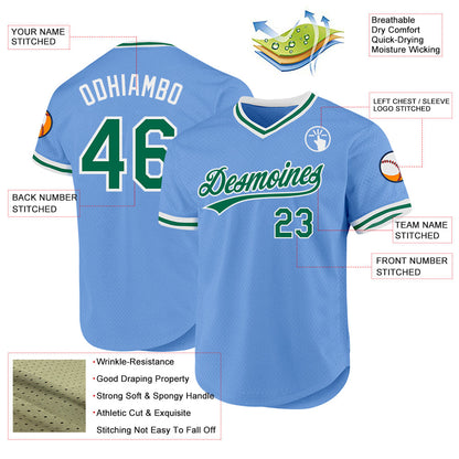 Custom Light Blue Kelly Green-White Authentic Throwback Baseball Jersey - Sky-Custom