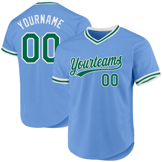 Custom Light Blue Kelly Green-White Authentic Throwback Baseball Jersey - Sky-Custom