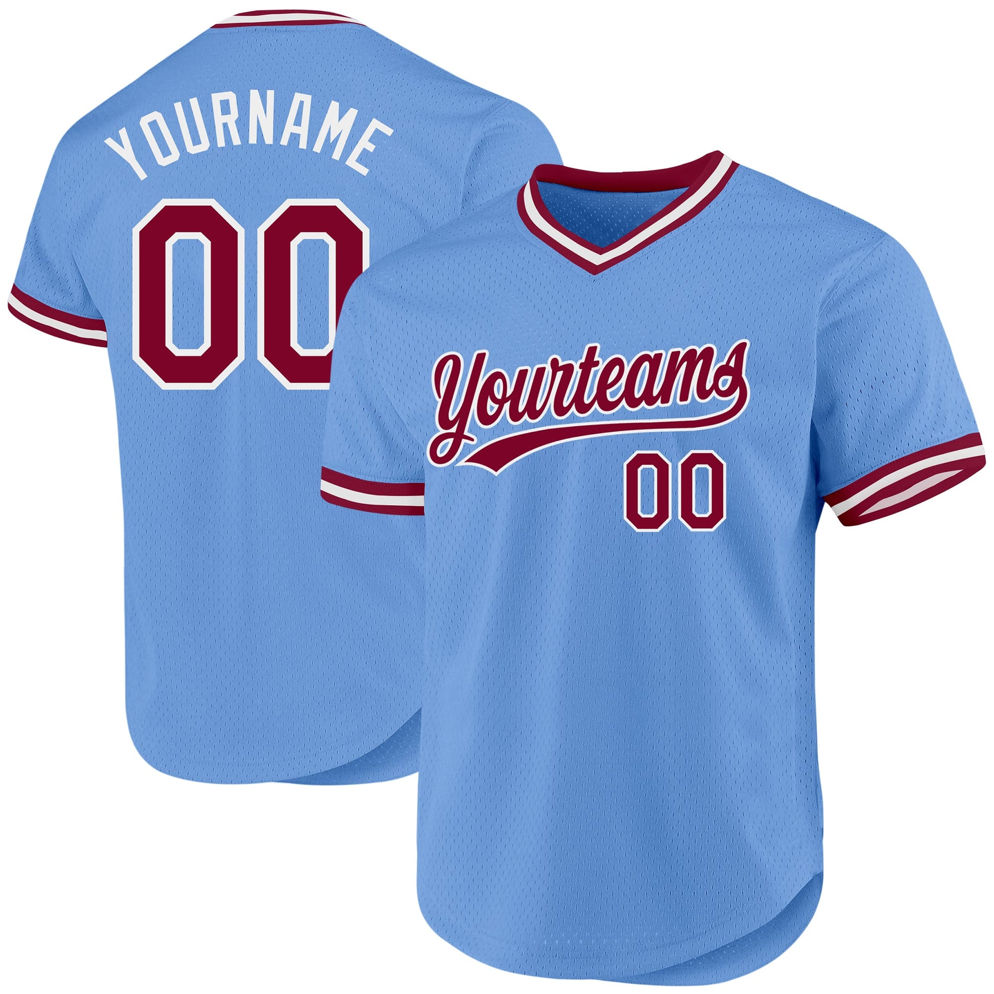 Custom Light Blue Maroon-White Authentic Throwback Baseball Jersey - Sky-Custom