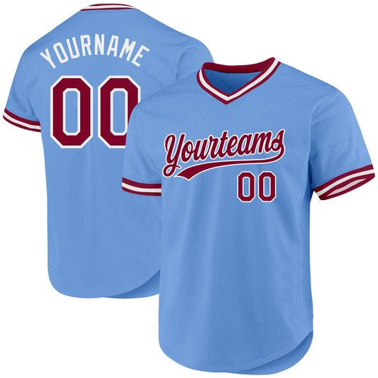 Custom Light Blue Maroon-White Authentic Throwback Baseball Jersey - Sky-Custom