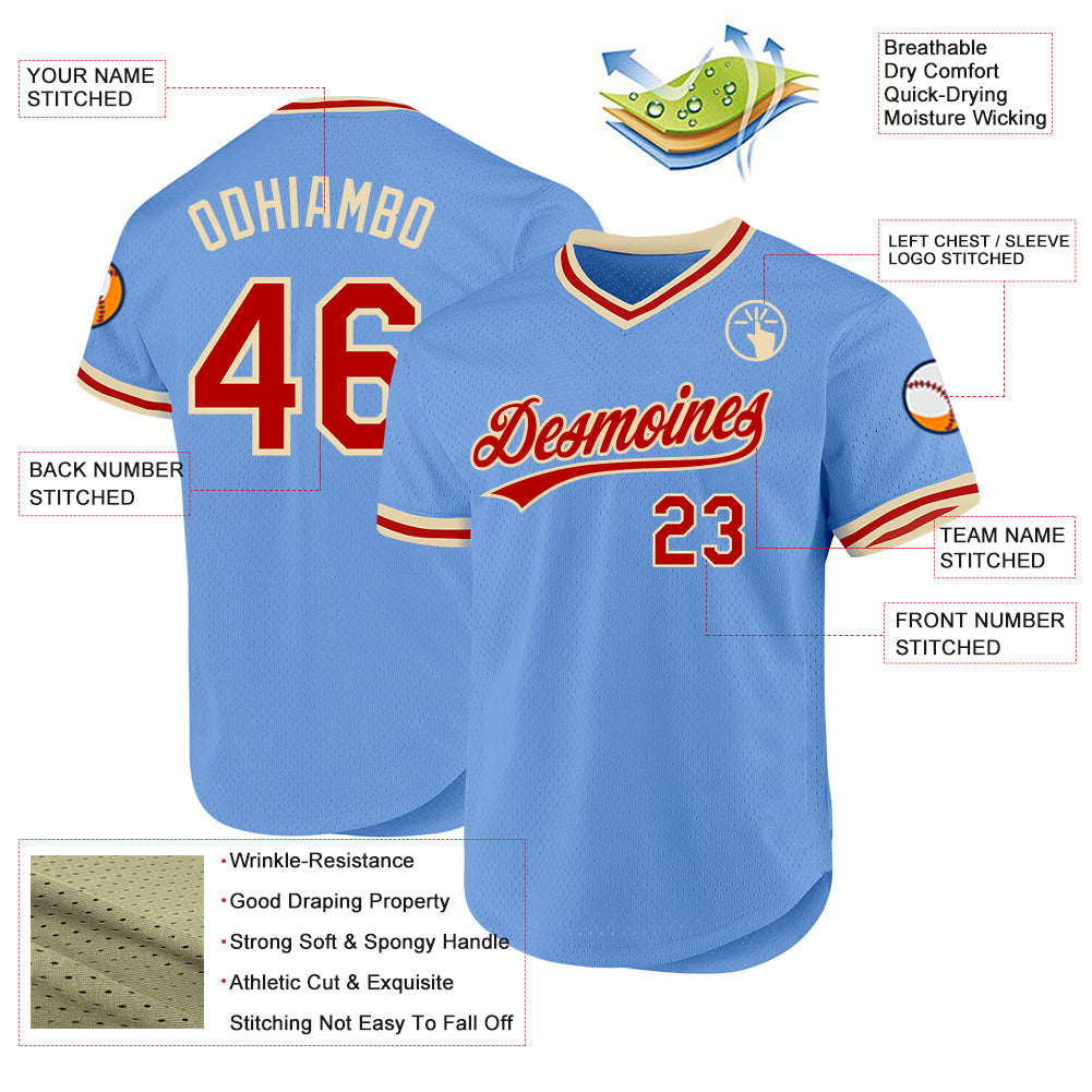 Custom Light Blue Red-Cream Authentic Throwback Baseball Jersey - Sky-Custom