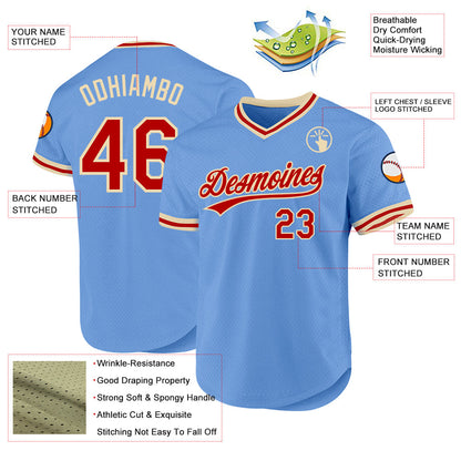 Custom Light Blue Red-Cream Authentic Throwback Baseball Jersey - Sky-Custom