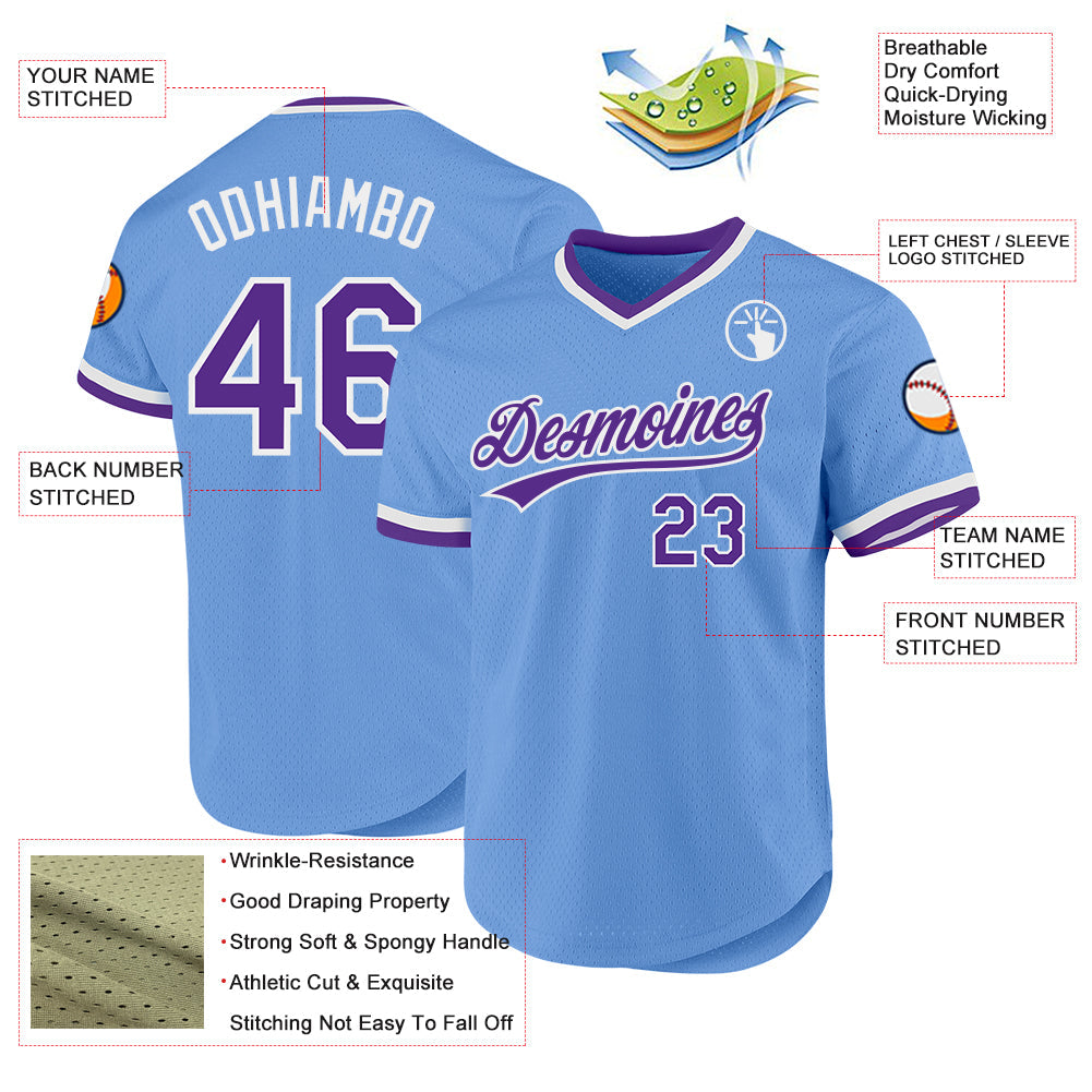 Custom Light Blue Purple-White Authentic Throwback Baseball Jersey - Sky-Custom
