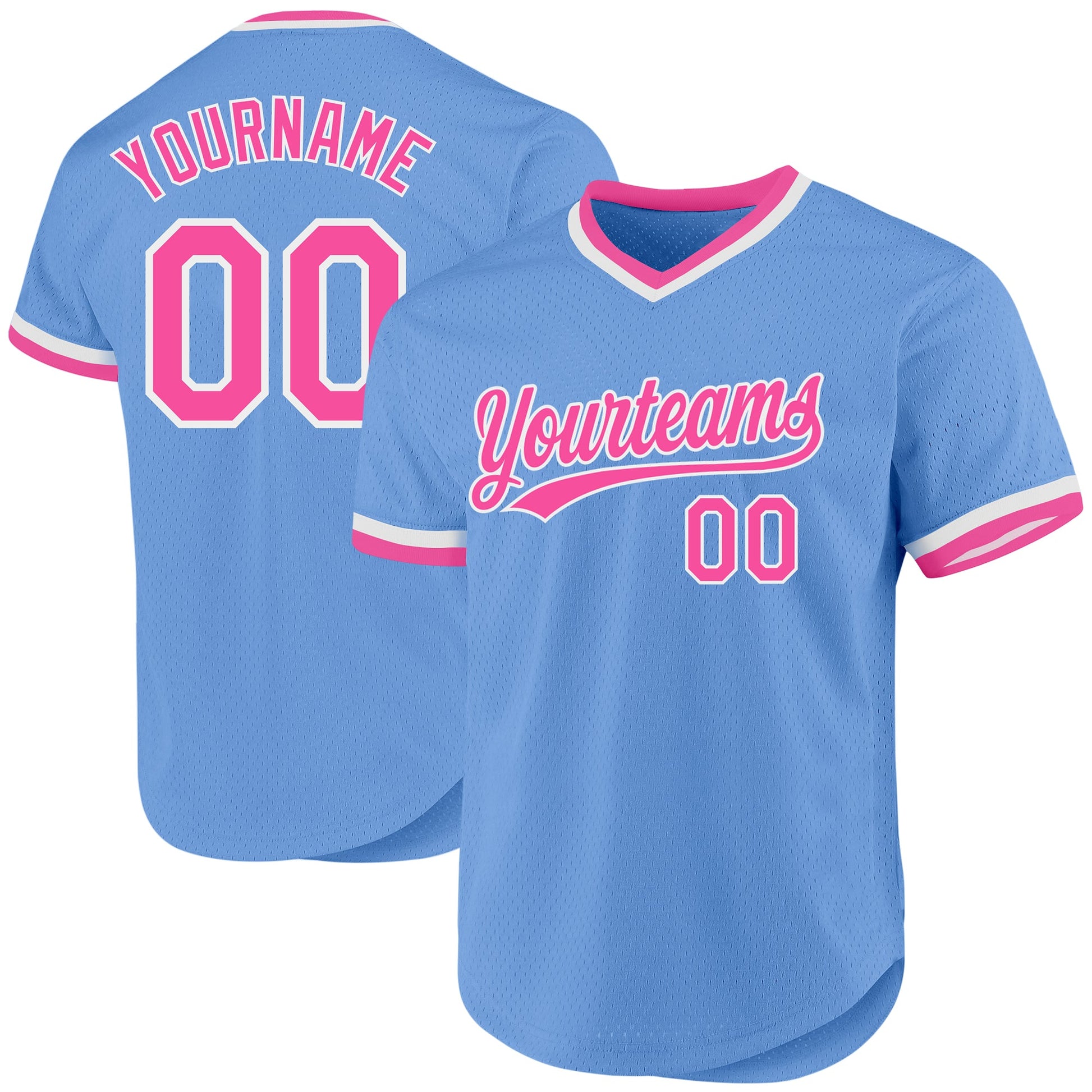 Custom Light Blue Pink-White Authentic Throwback Baseball Jersey - Sky-Custom