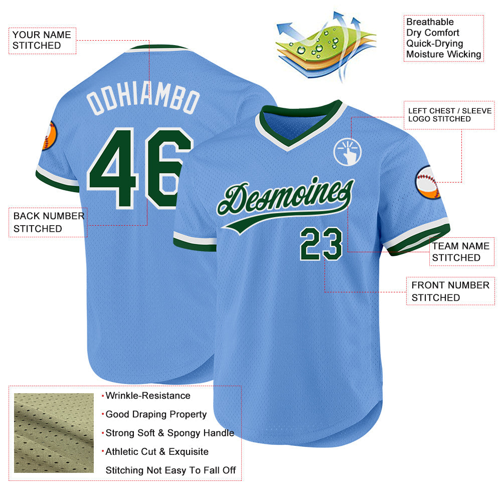 Custom Light Blue Green-White Authentic Throwback Baseball Jersey - Sky-Custom