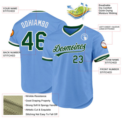 Custom Light Blue Green-White Authentic Throwback Baseball Jersey - Sky-Custom