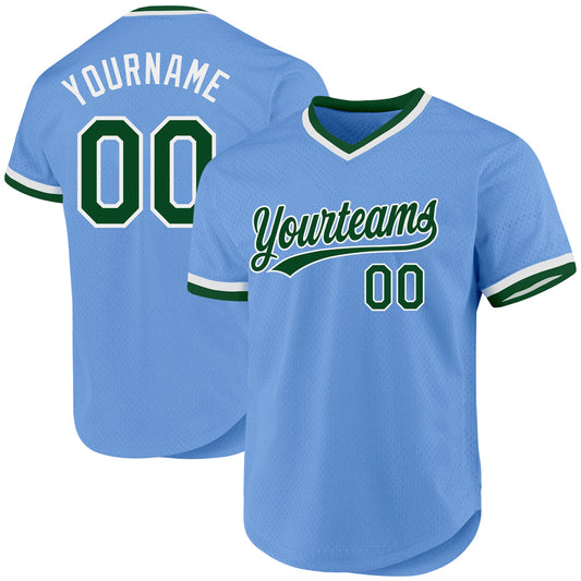Custom Light Blue Green-White Authentic Throwback Baseball Jersey - Sky-Custom