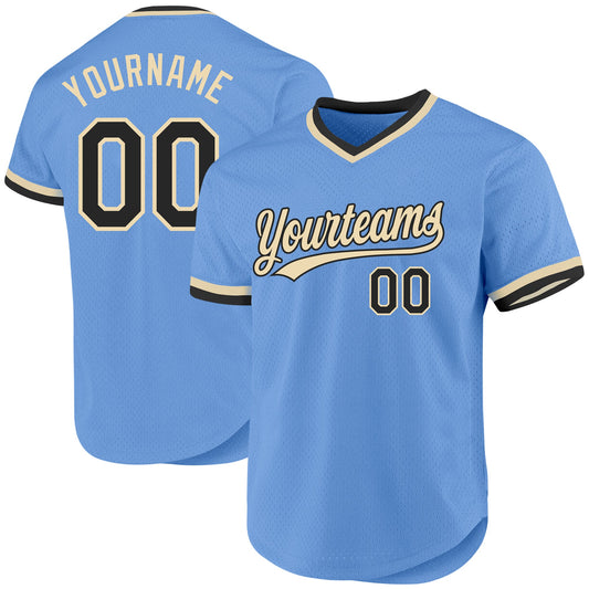 Custom Light Blue Black-Cream Authentic Throwback Baseball Jersey - Sky-Custom