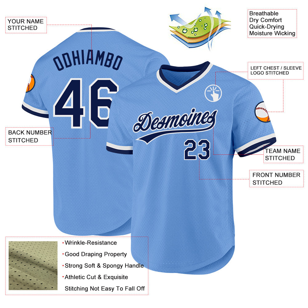 Custom Light Blue Navy-White Authentic Throwback Baseball Jersey - Sky-Custom