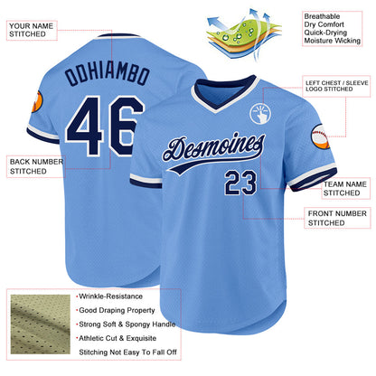 Custom Light Blue Navy-White Authentic Throwback Baseball Jersey - Sky-Custom
