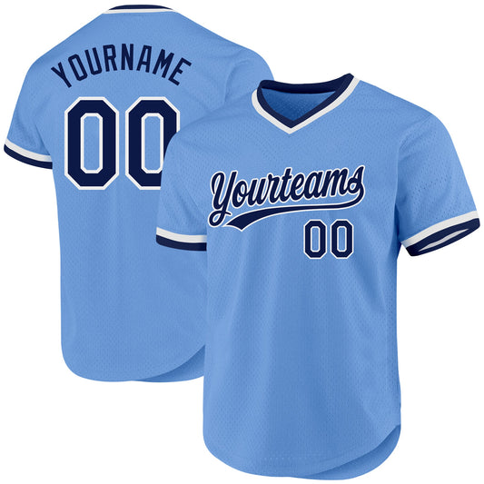 Custom Light Blue Navy-White Authentic Throwback Baseball Jersey - Sky-Custom