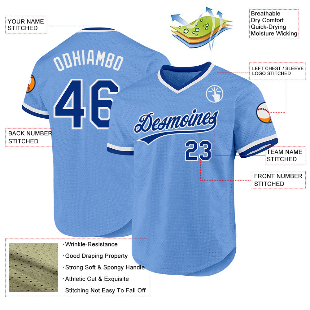 Custom Light Blue Royal-White Authentic Throwback Baseball Jersey - Sky-Custom