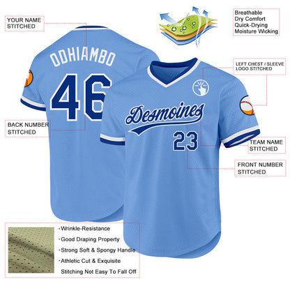 Custom Light Blue Royal-White Authentic Throwback Baseball Jersey - Sky-Custom