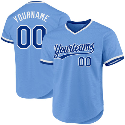Custom Light Blue Royal-White Authentic Throwback Baseball Jersey - Sky-Custom