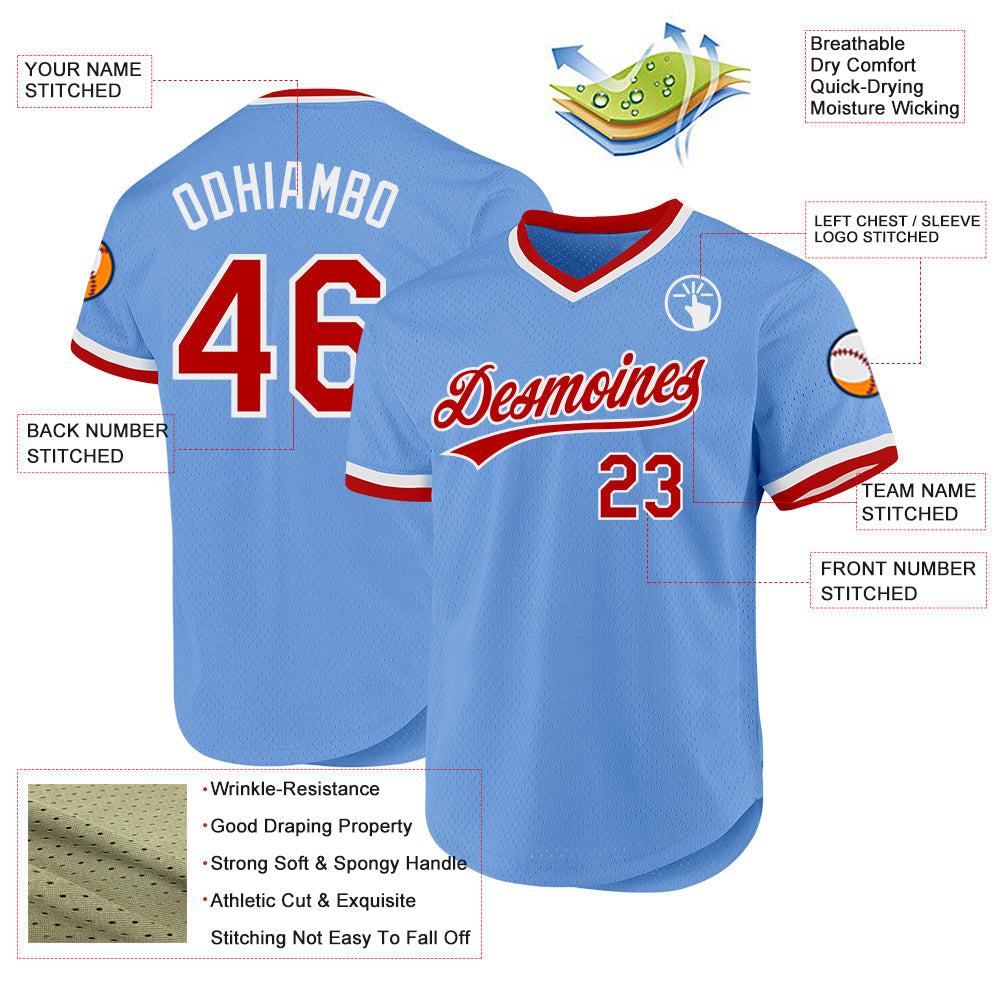 Custom Light Blue Red-White Authentic Throwback Baseball Jersey - Sky-Custom