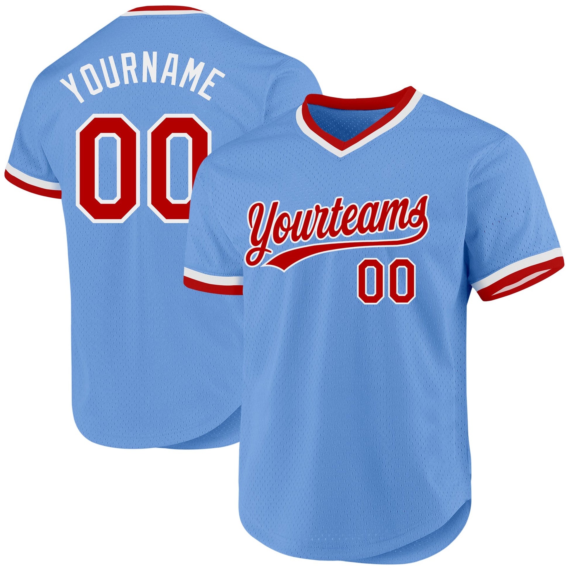 Custom Light Blue Red-White Authentic Throwback Baseball Jersey - Sky-Custom
