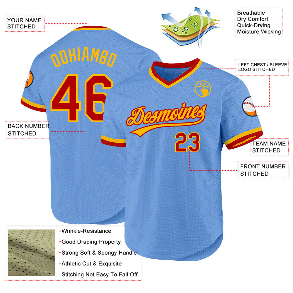 Custom Light Blue Red-Gold Authentic Throwback Baseball Jersey - Sky-Custom