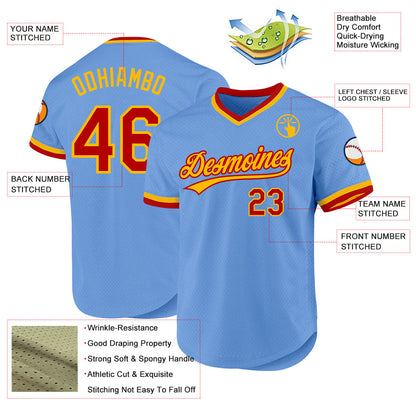 Custom Light Blue Red-Gold Authentic Throwback Baseball Jersey - Sky-Custom