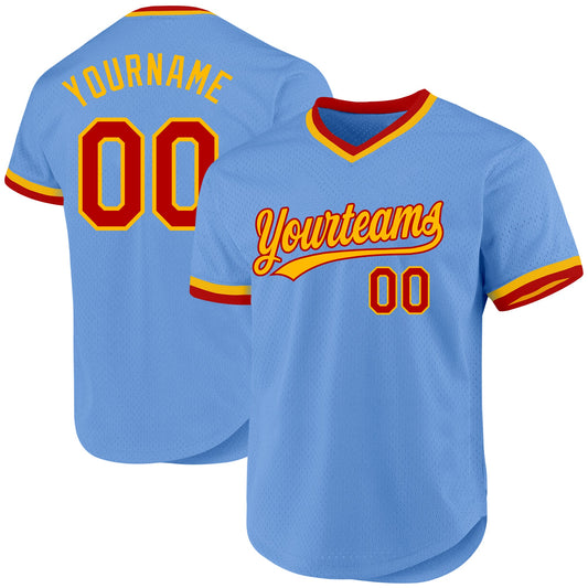 Custom Light Blue Red-Gold Authentic Throwback Baseball Jersey - Sky-Custom