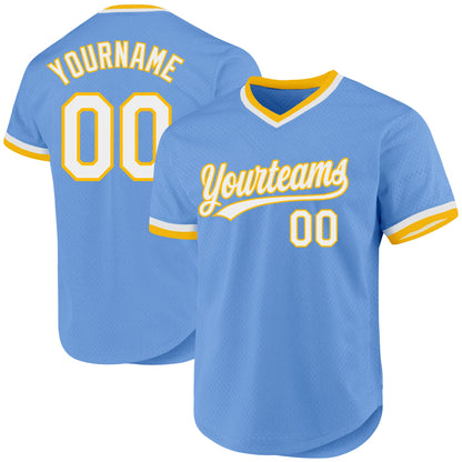 Custom Light Blue White-Gold Authentic Throwback Baseball Jersey - Sky-Custom