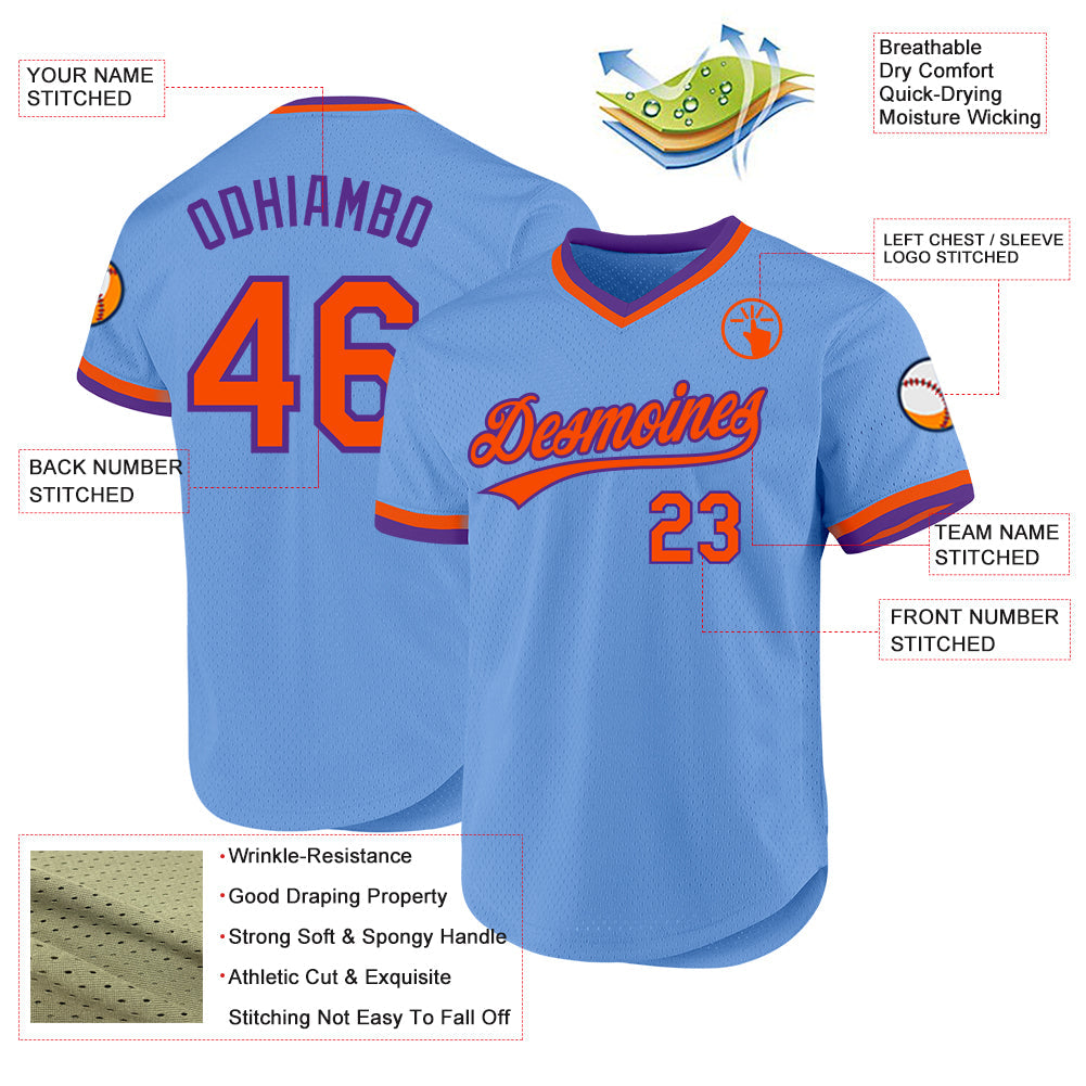 Custom Light Blue Orange-Purple Authentic Throwback Baseball Jersey - Sky-Custom