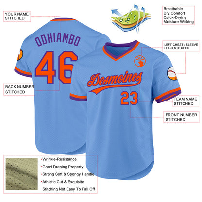 Custom Light Blue Orange-Purple Authentic Throwback Baseball Jersey - Sky-Custom