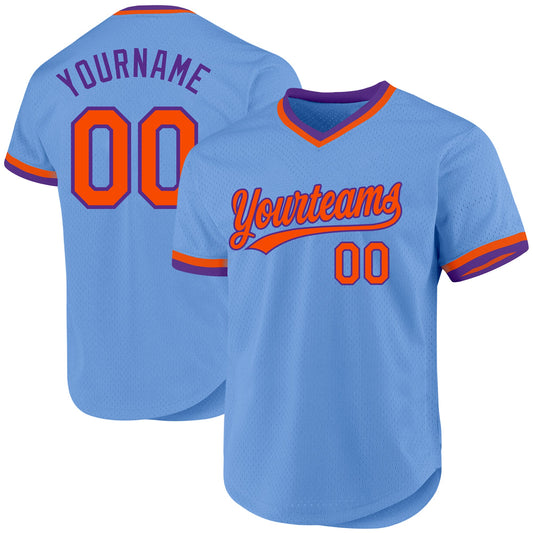 Custom Light Blue Orange-Purple Authentic Throwback Baseball Jersey - Sky-Custom