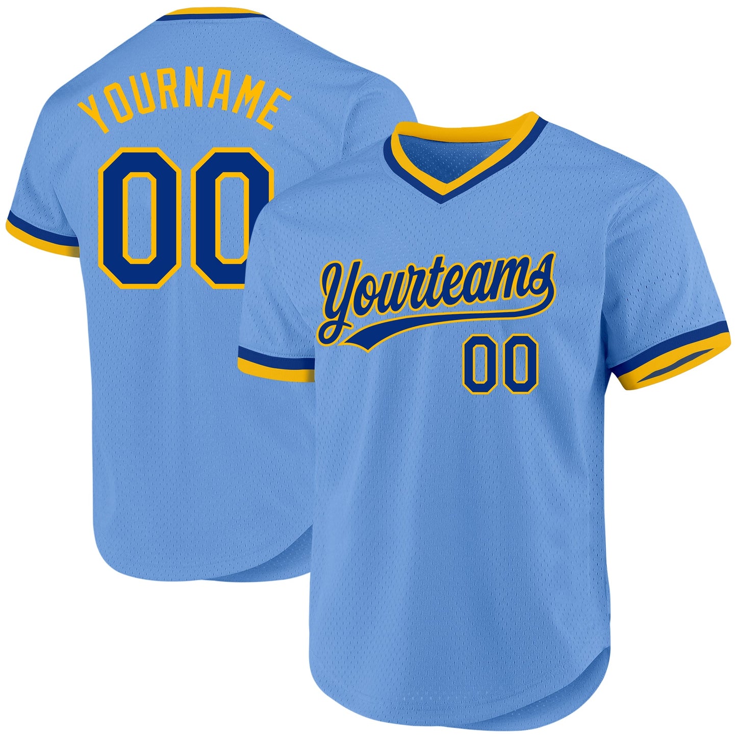 Custom Light Blue Royal-Gold Authentic Throwback Baseball Jersey - Sky-Custom