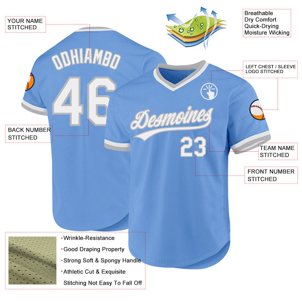 Custom Light Blue White-Gray Authentic Throwback Baseball Jersey - Sky-Custom