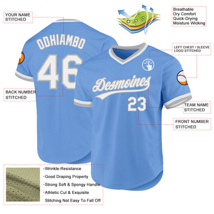 Custom Light Blue White-Gray Authentic Throwback Baseball Jersey - Sky-Custom