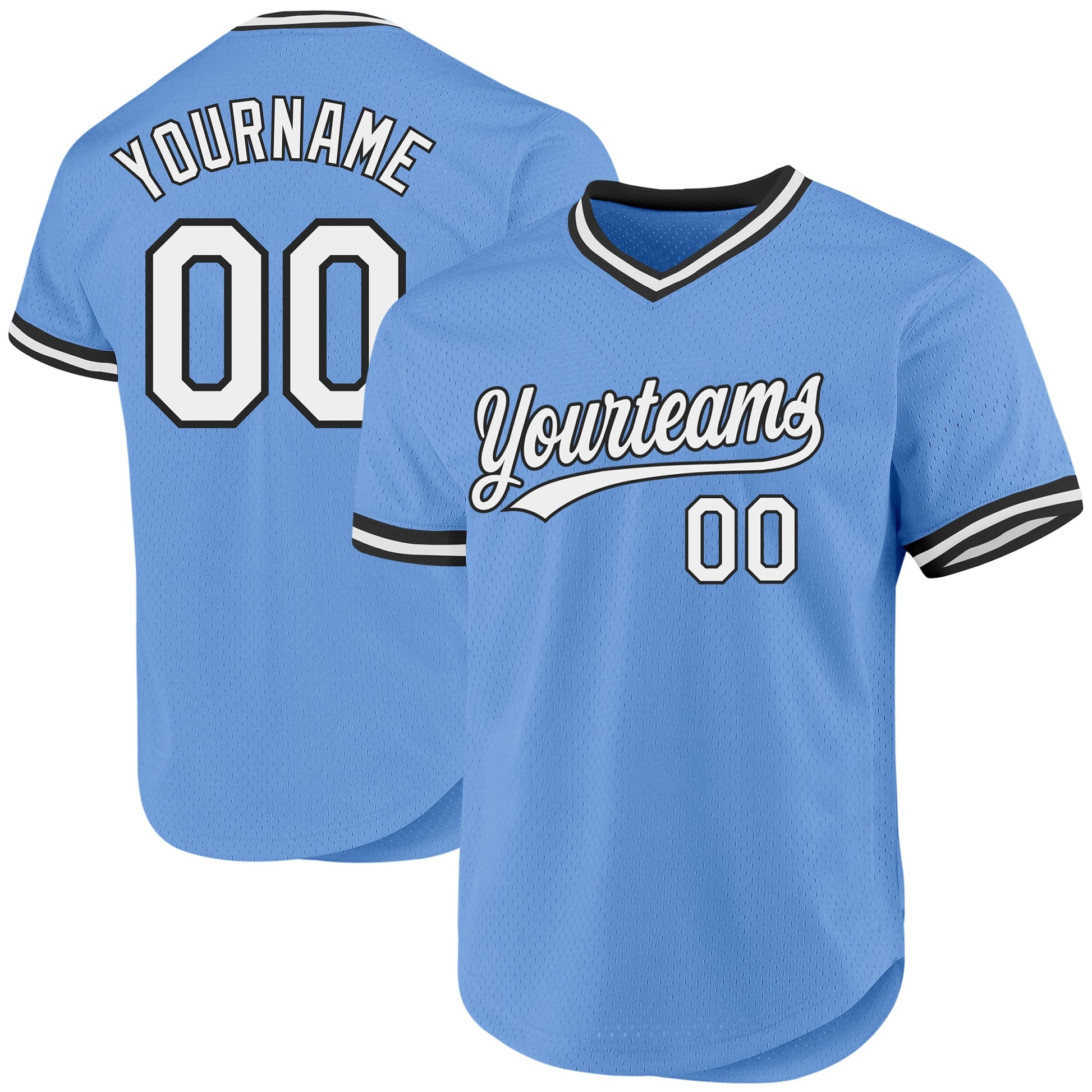 Custom Light Blue White-Black Authentic Throwback Baseball Jersey - Sky-Custom